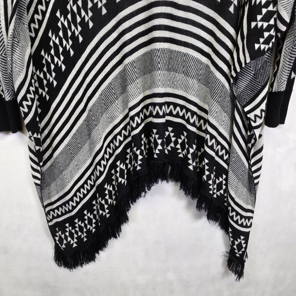 Maddison Cardigan Womens L Black White Open Geometric Aztec Fringe Hi Low Duster - Picture 9 of 11
